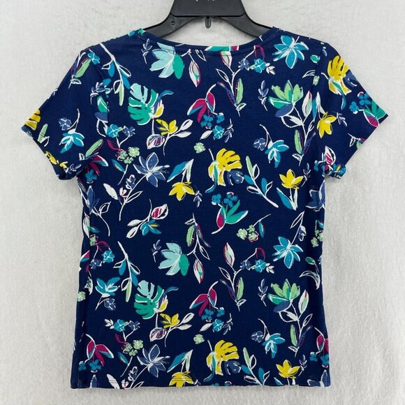 Croft And Barrow Shirt Womens PXS Navy Blue Floral The Classic Tee Short Sleeve - Picture 2 of 12